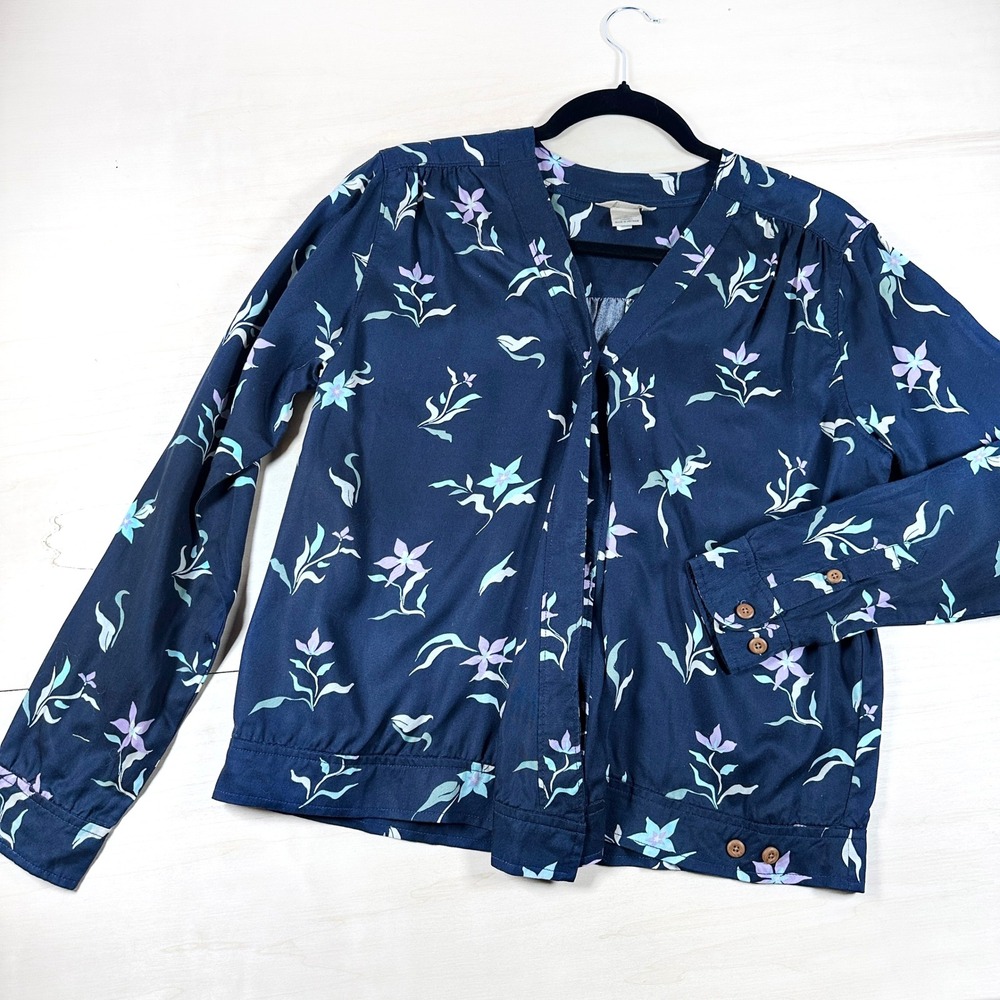 Duluth Trading Women's Tencel Printed Wrap Shirt Blue Floral S Womens